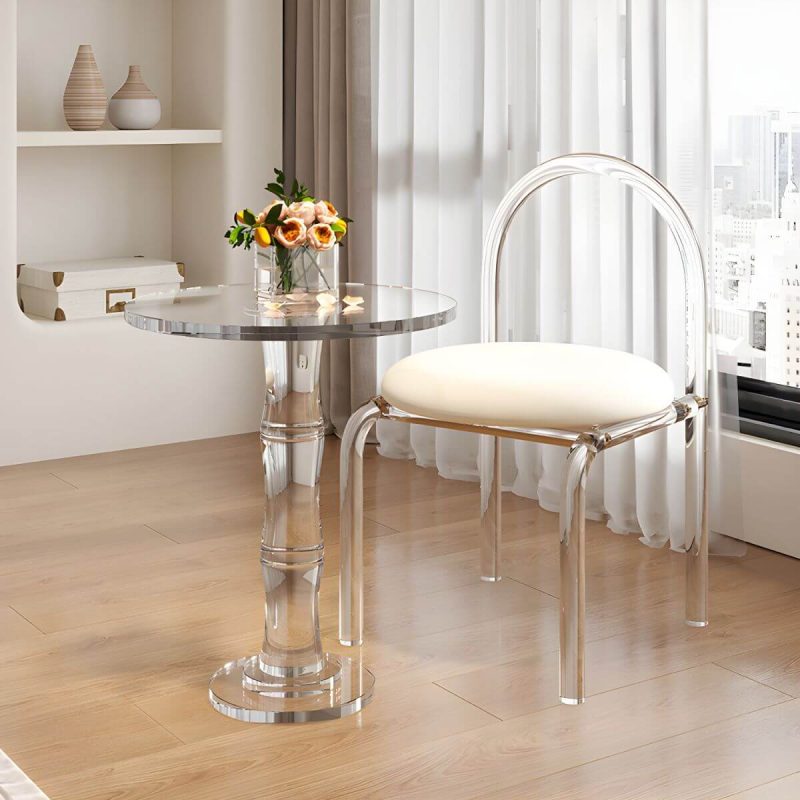 "Modern Round Shape Courtyard Table Plastic Waterproof Outdoor Table - Table Only 18"L x 18"W x 24"H"