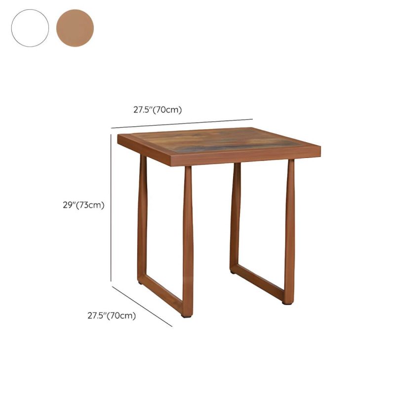 "Dimension of Wood and Metal Patio Table Wood-Like Rectangle/Square in Brown/White - Brown 27.6"L x 27.6"W x 28.7"H Table Only"