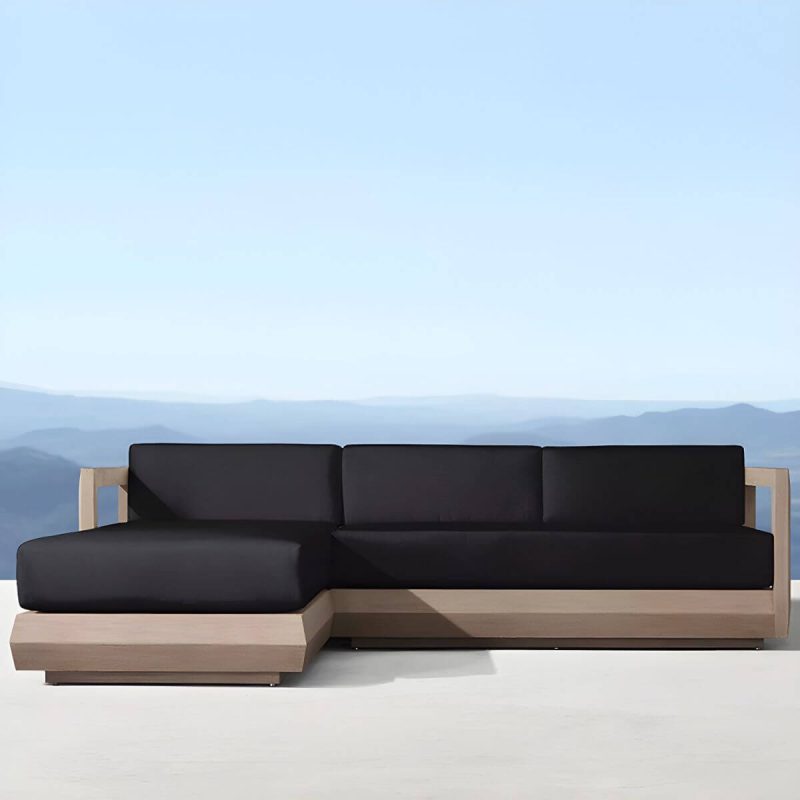 "Wood Rectangular Contemporary Patio Sofa with Cushions for Outdoor - Armless Loveseat"