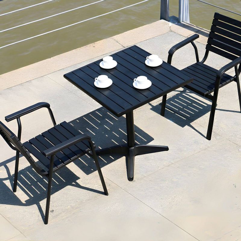 "Contemporary Wood Dining Table Set with Black Chairs for Courtyard - Table & Chair(s) 27.6"L x 27.6"W x 28.3"H 2"