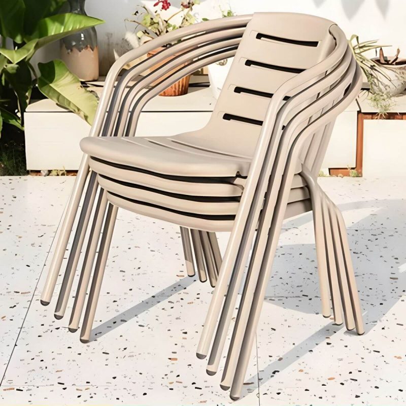 "Modern Rust Resistant Brown Metal Stackable Arm Chair for Outdoor Dining - 4 Piece Set"