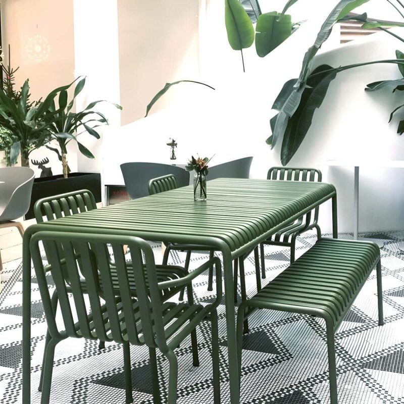 "Green Modern Metal Dining Table for Outdoor Patio with No Distressing - Table Only 55.1"L x 27.6"W x 29.5"H"