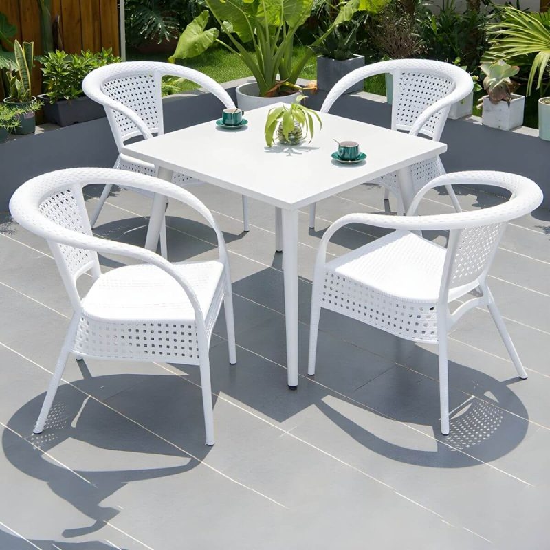 "Contemporary White Metal Dining Table Furniture Set with Chairs for Courtyard - Table & Chair(s) 36"L x 36"W x 28"H 4"