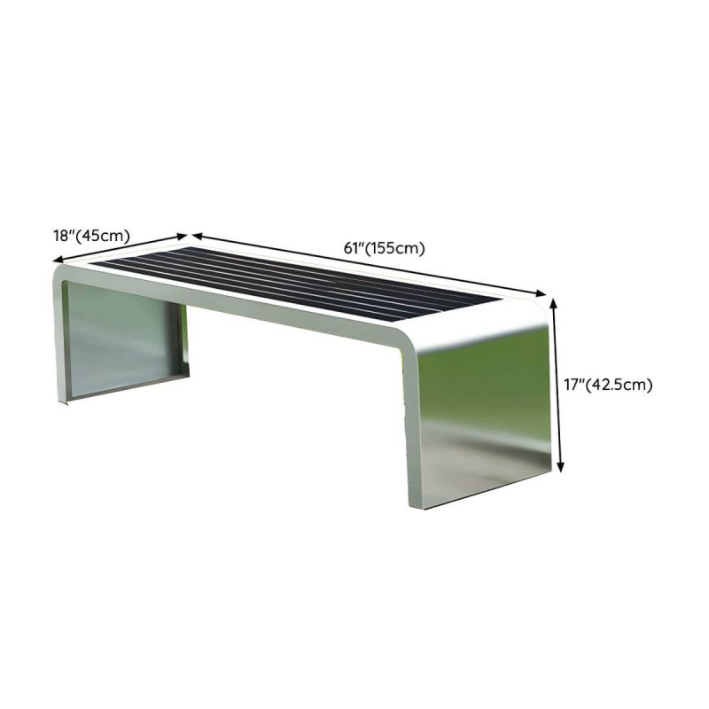 "Dimension of Modern Garden Bench with Stainless Steel Frame and Waterproof Wood Seating - 61"L x 18"W x 17"H"
