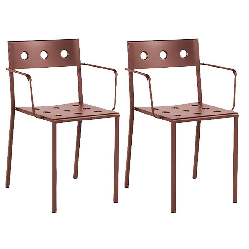 "Industrial Metal Dining Side Chair Open Back Stacking Outdoor Chair - 2 Piece Set With Arms"