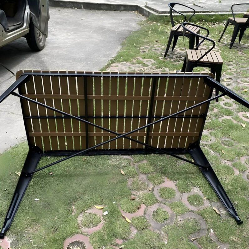 "Industrial Metal Outdoor Dining Table with Wood Top, Perfect for Patios and Outdoor Gatherings - Table Only Black 63"L x 31.5"W x 29.5"H"