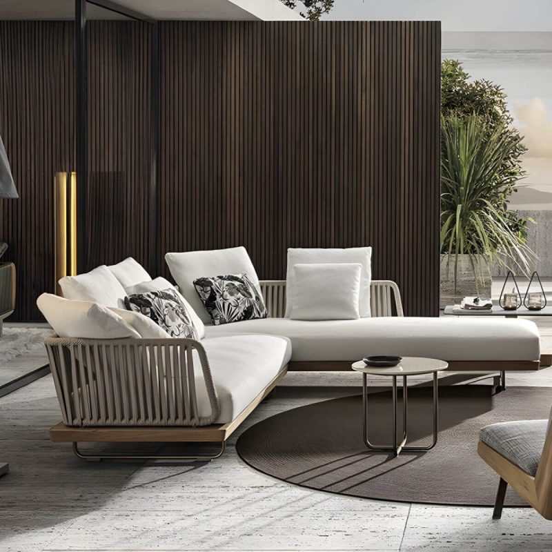 "Contemporary Water Resistant Solid Wood Patio Sofa with Cushions - Chaise Lounge"