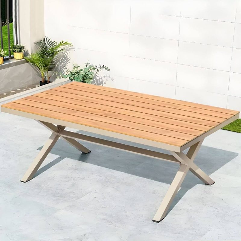 "Brown Patio Table Wooden Contemporary Style in Rectangular Shape - Table Only 70.9"L x 35.4"W x 29.5"H Brown"