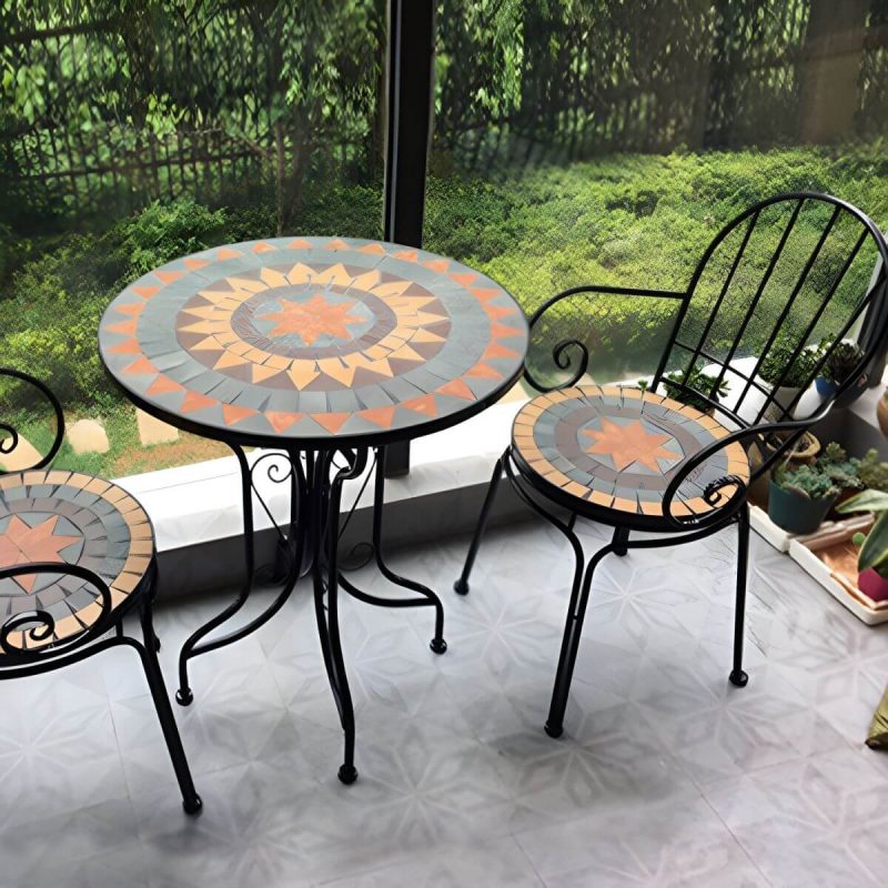 "French Country Metal Patio Table Round Outdoor Iron Dining Table - Table Only Green"