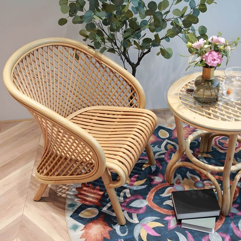 "Tropical Matte Finish Patio Chair Assembled Wicker with Arms - Natural Finish 2 Piece Set"