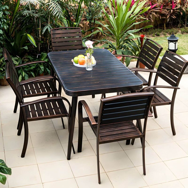 "Traditional Style Patio Table Metal Scratch Resistant Patio Table - 59.1"L x 33.5"W x 29.5"H Table Only"