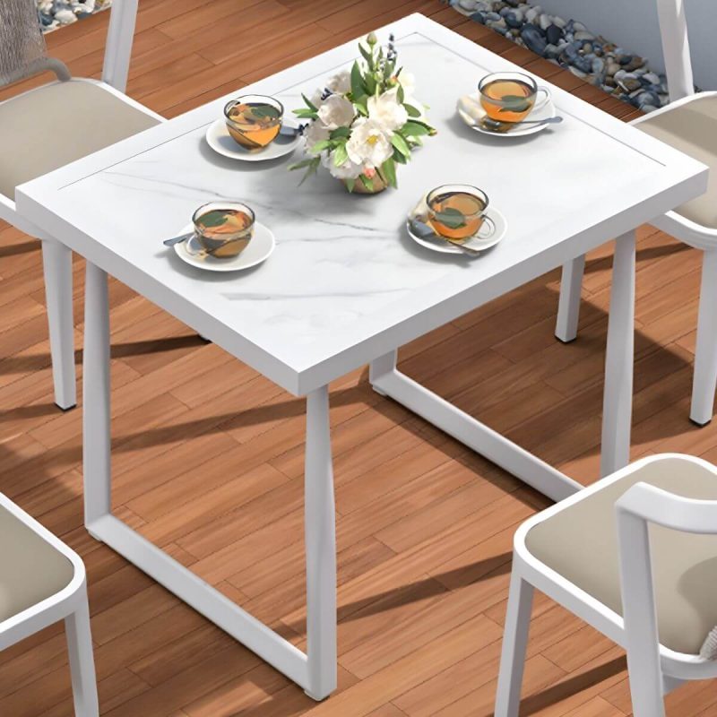 "Wood and Metal Patio Table Wood-Like Rectangle/Square in Brown/White - White 35"L x 28"W x 29"H Table Only"