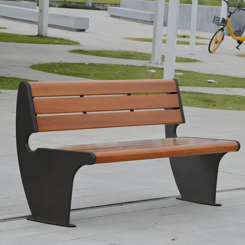 "Modern Metal Park Bench with Mildew Resistant Steel Seating, Brown Color, and Long Seat Length - Black 150 x 60 x 80 cm"