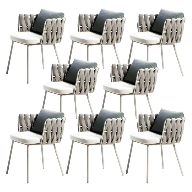 "Contemporary Aluminum Frame Patio Dining Chair with Water Repellent Finish Cushion - 8 Piece Set"