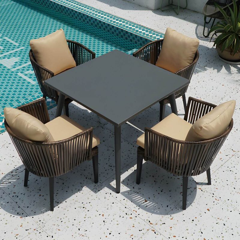 "Modern Wood Patio Dining Table 3/5/7/9 Pcs Black Dining Set for Courtyard - Table & Chair(s) 35.4"L x 35.4"W x 29.5"H 4 Square"