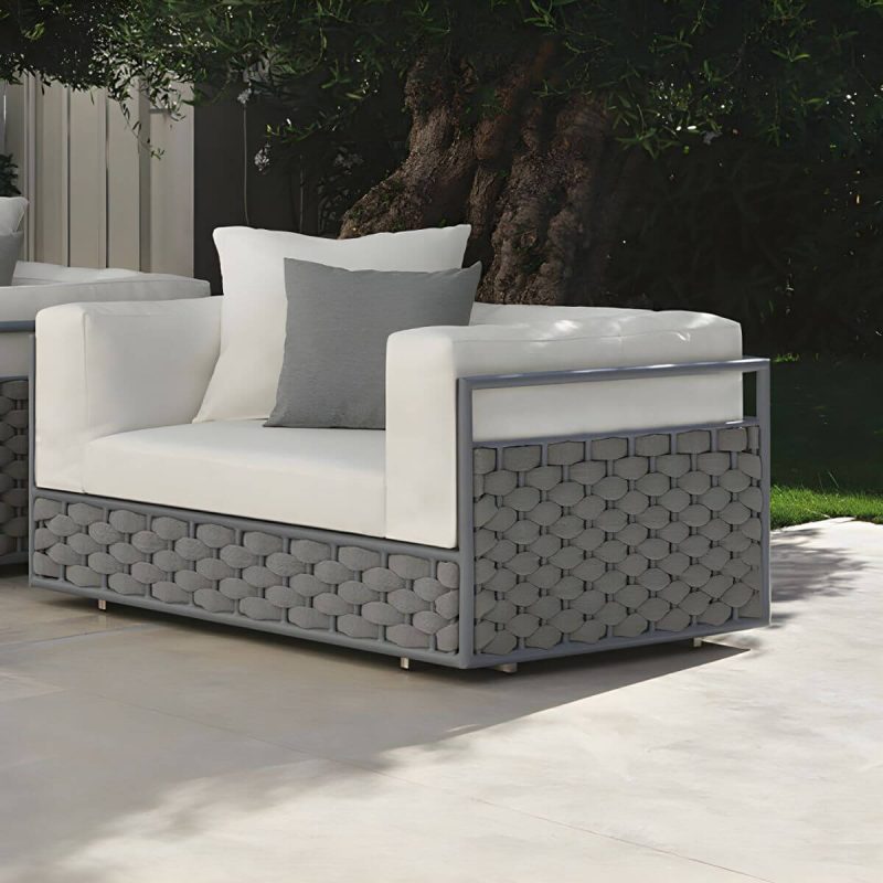 "French Country Style Outdoor Sofa Tuxedo Arm Loveseat in Grey - 59.1"L x 27.6"W x 29.5"H"
