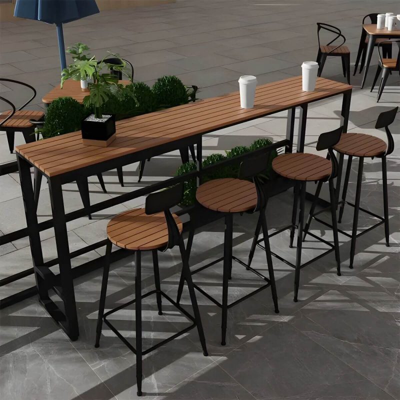 "Brown Faux Wood Bar Height Table Industrial Rectangle Patio Table - 110.2"L x 15.7"W x 41.3"H Table Only"