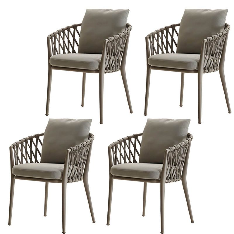 "Modern Dining Side Chair Aluminum Outdoor Bistro Chairs with Arm - Grey 4 Piece Set"