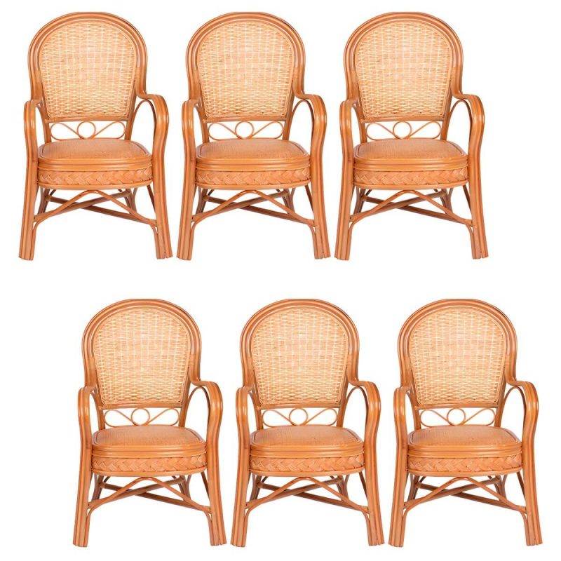 "Traditional 40.55" Height Solid Color Rattan Outdoor Dining Armchair - Yellow 6 Piece Set"