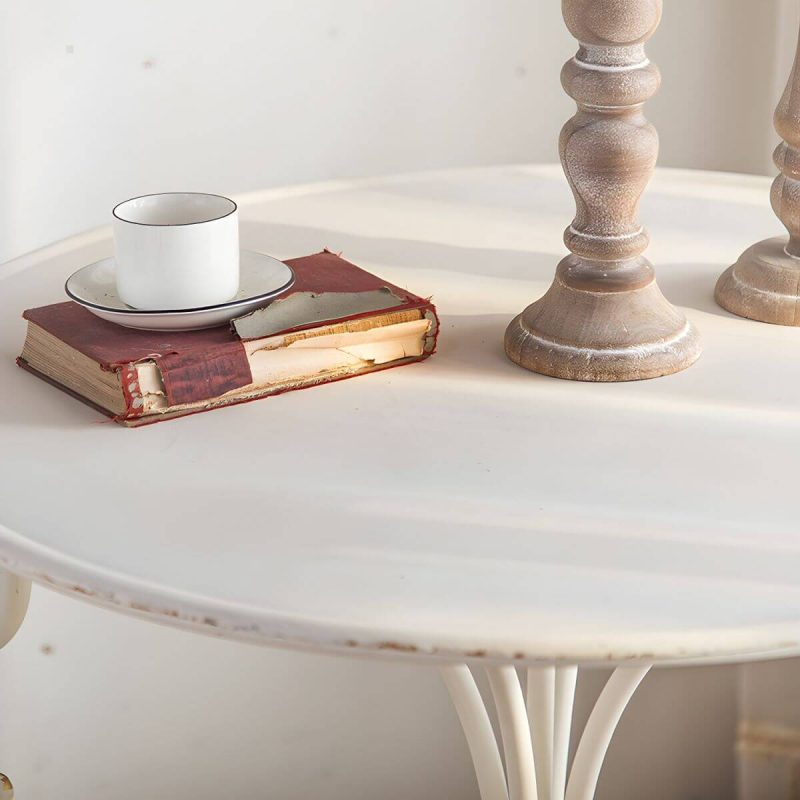 "Round Shape Patio Table Contemporary Style Metal Scratch Resistant in White - Textured White Table Only"