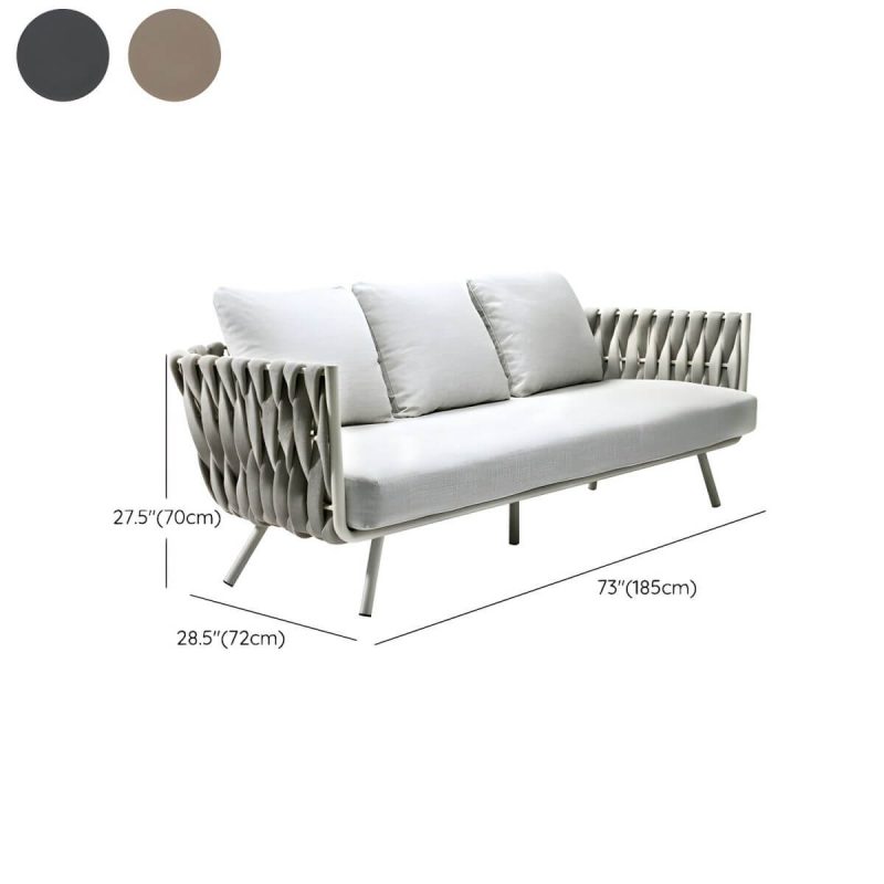 "Dimension of Gray Metal Framed Modern Sofa with White Upholstery and Cushions - Grey 3-Seater Sofa"