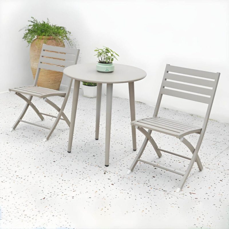 "Metal Modern Folding Patio Dining Set with Strap Back Chairs - Table & Chair(s) 27.6"L x 27.6"W x 28.3"H 2 Champagne"