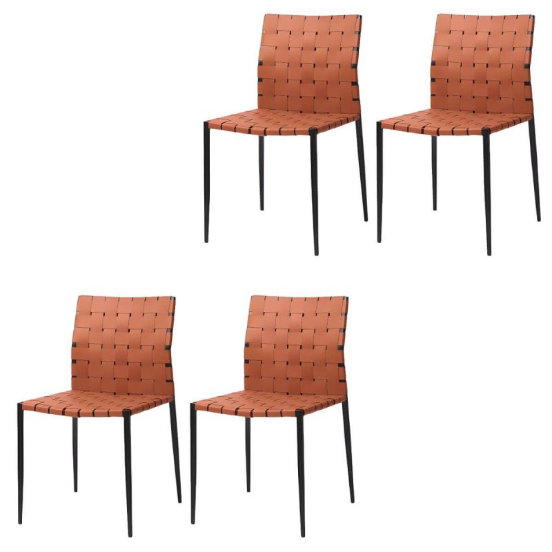 "Tropical Dining Side Chair Metal and Faux Leather Indoor-Outdoor Chair - Orange 4 Piece Set"