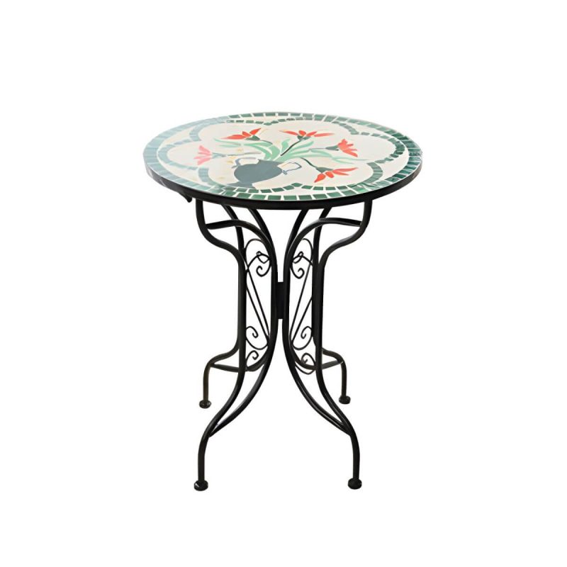 "French Country Metal Patio Table Round Outdoor Iron Dining Table - Table Only Green"
