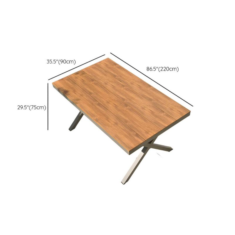 "Dimension of Modern Wood Patio Dining Table with Aluminum Frame in Gray Color - Table Only 86.6"L x 35.4"W x 29.5"H Natural Finish Rectangular"