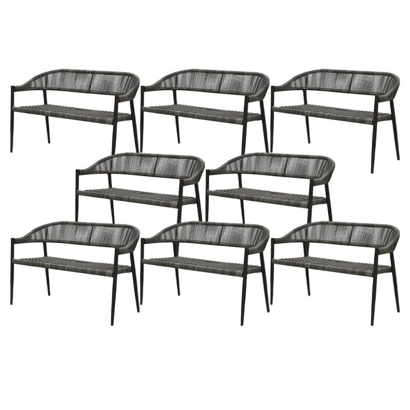 "Contemporary Metal Frame Outdoor Dining Chair Set in Black with Arms - 47"L x 23"W x 31"H 8 Piece Set"