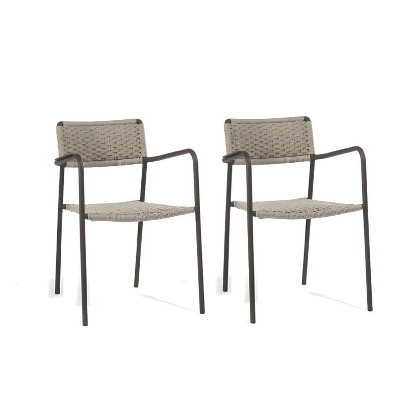 "Contemporary Aluminum Frame Water Repellent Patio Dining Chair with Arm - 2 Piece Set"