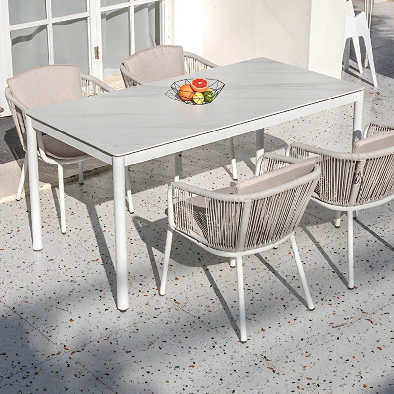 "Modern Rectangle Stone Top Patio Table Set Metal 4 Legs for Outdoor - Table & Chair(s) 31.5"L x 31.5"W x 29.5"H 4"