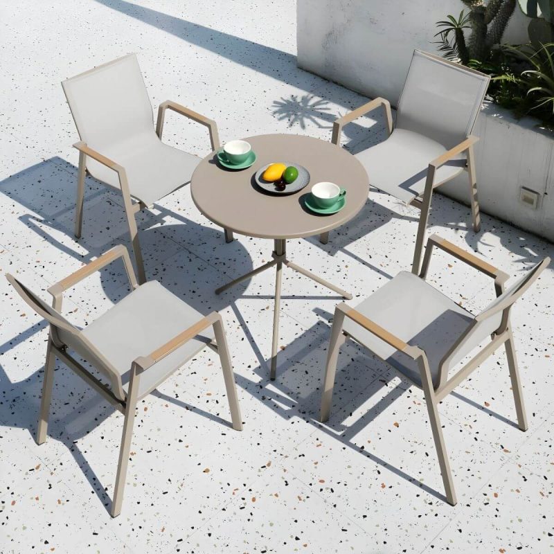 "Gray Modern Metal Dining Room Chair and Table Set with Chairs - Table & Chair(s) 27.6"L x 27.6"W x 28.3"H 4 Grey"