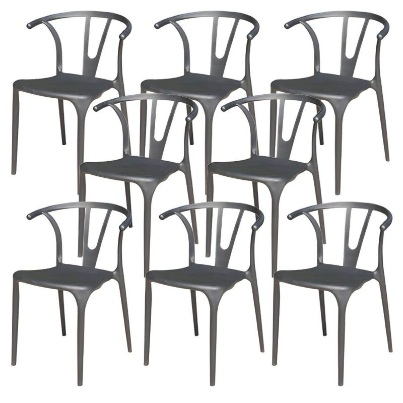"Stacking Dining Armchair Contemporary Plastic Patio Arm Chair - 15"L x 19"W x 30"H 8 Piece Set"