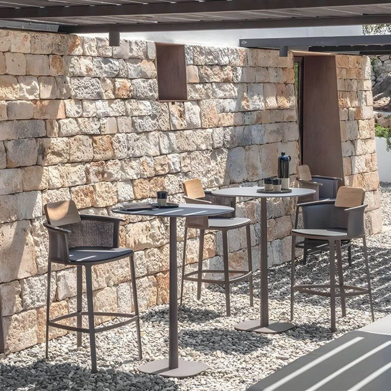 "Metal Coastal With Arm Solid Wood Black Outdoor Bistro Chairs - 8 Piece Set Aluminium Alloy 45 x 58 x 105 cm"