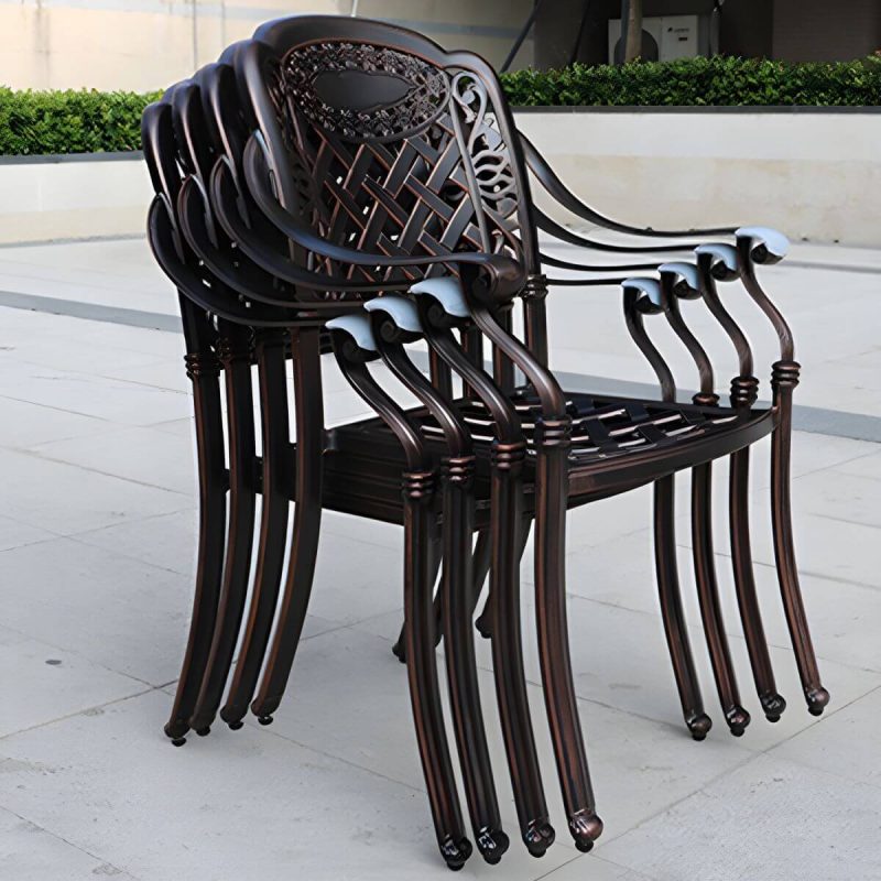 "Copper Metal Arm Chair with Stackable Design and UV Resistant Durability for Traditional Style - 6 Piece Set"
