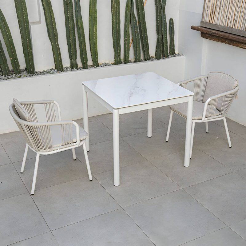 "Modern Rectangle Stone Top Patio Table Set Metal 4 Legs for Outdoor - Table & Chair(s) 31.5"L x 31.5"W x 29.5"H 2"