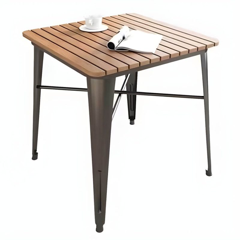"Industrial Brown Wood Patio Dining Table without Umbrella Hole and UV Resistant Finish - 47.2"L x 23.6"W x 29.5"H Black Table Only"