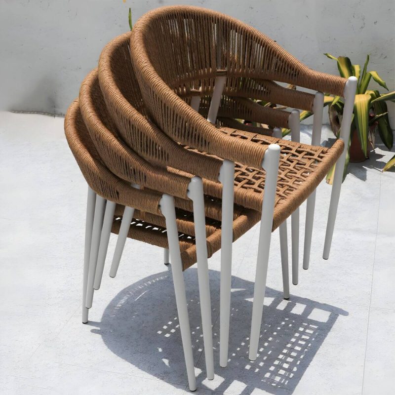 "Weatherproof Outdoor Aluminum Dining Set with Stackable Chairs and Modern Design - Table & Chair(s) 27.6"L x 27.6"W x 28.7"H 4"