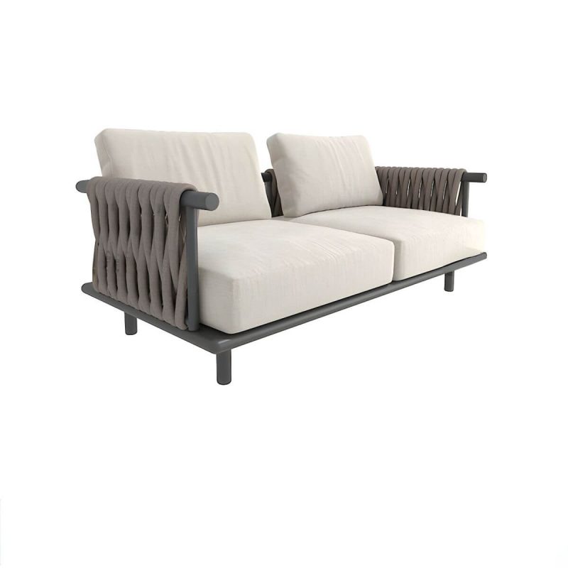 "Black Metal Waterproof Modern Upholstered Sofa with Cushions and Pillow - Loveseat"