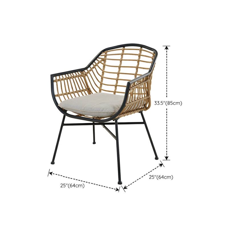 "Dimension of Black Modern Weatherproof Round Patio Dining Set with Upholstered Chairs - Table & Chair(s) 2"