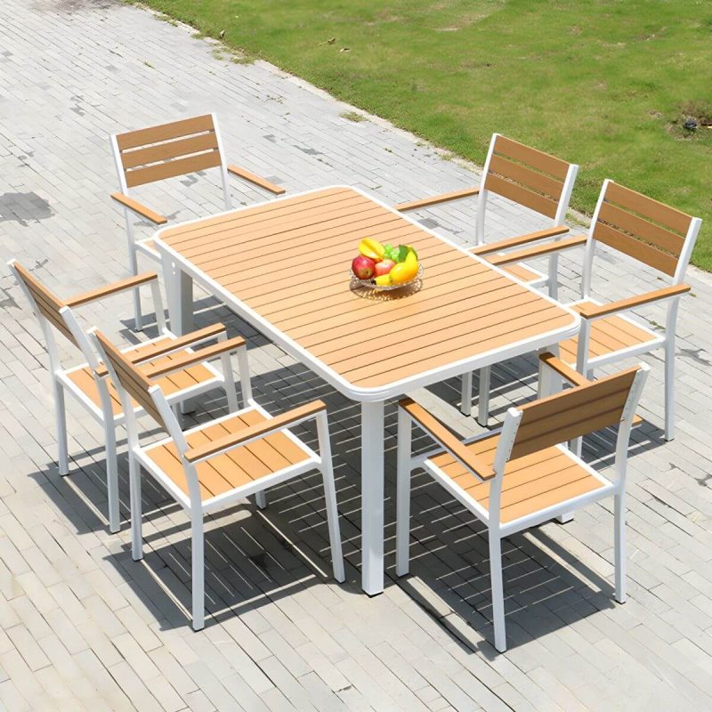 "Contemporary Stacking Metal Dining Armchair with Arm Patio Dining Armchair - Natural Finish 8 Piece Set"