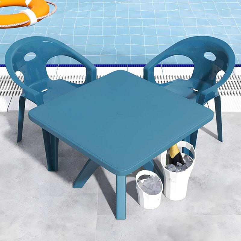 "Waterproof Courtyard Table Modern Square Shape Plastic Outdoor Table - Table Only Green"