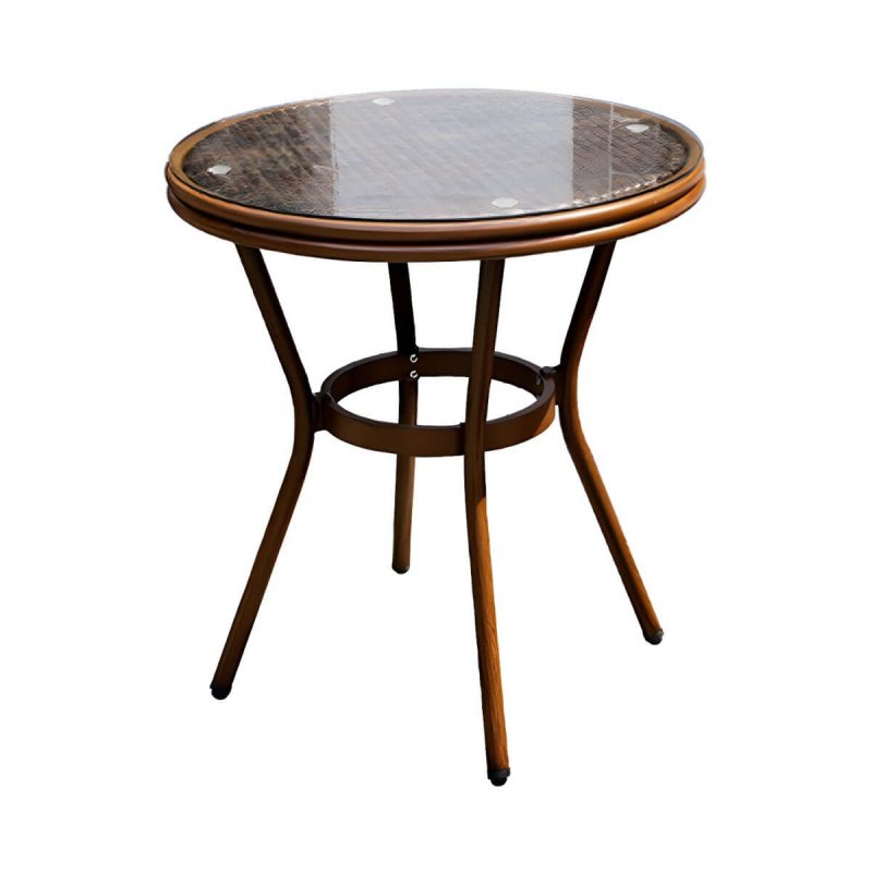 "Modern Brown Glass Top Patio Table Set Metal 4 Legs for Outdoor - Table & Chair(s) 28"L x 28"W x 30"H 4"