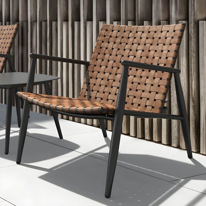 "Black Metal Modern Patio Dining Set with Square Table and Stackable Chairs - Table & Chair(s) 2"