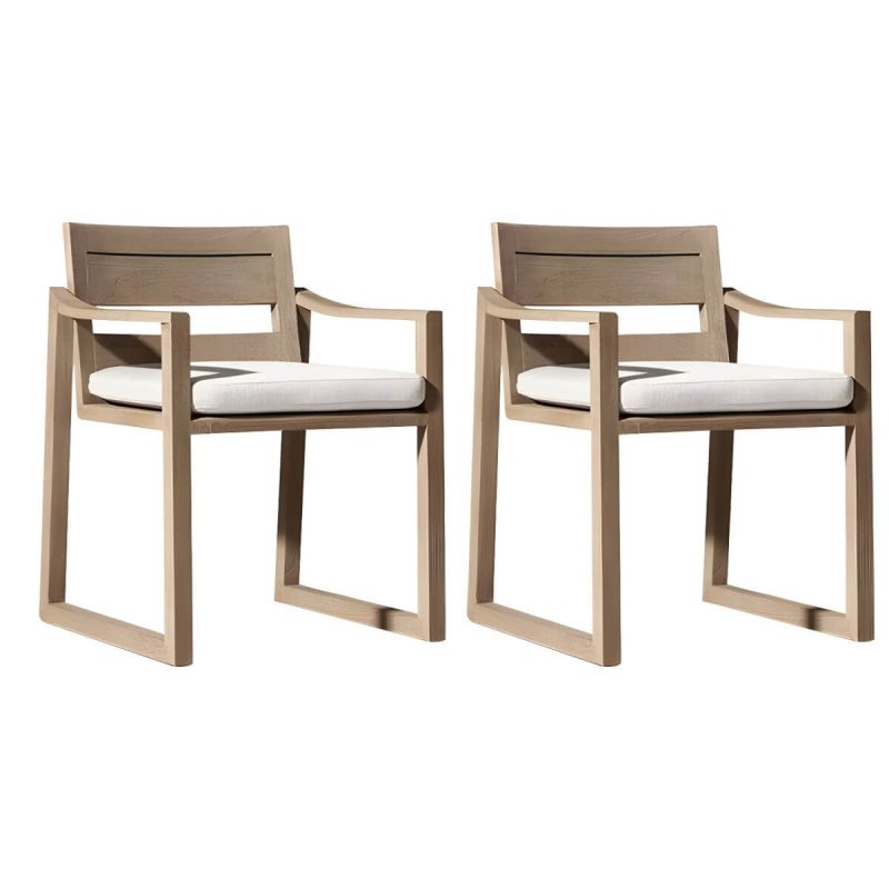"Modern Dining Side Chairs Solid Wood Natural RemovableUV Protective Finish Cushion - With Arms 2 Piece Set"