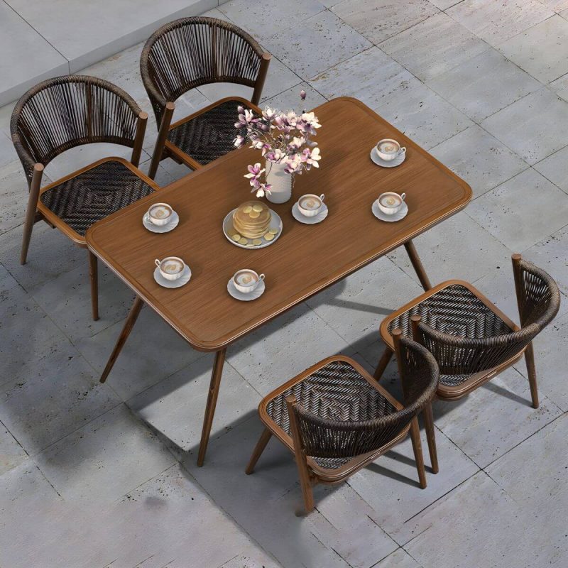 "Tropical Rattan Patio Arm Chair with Arm Brown Dining Armchair - 6 Piece Set"