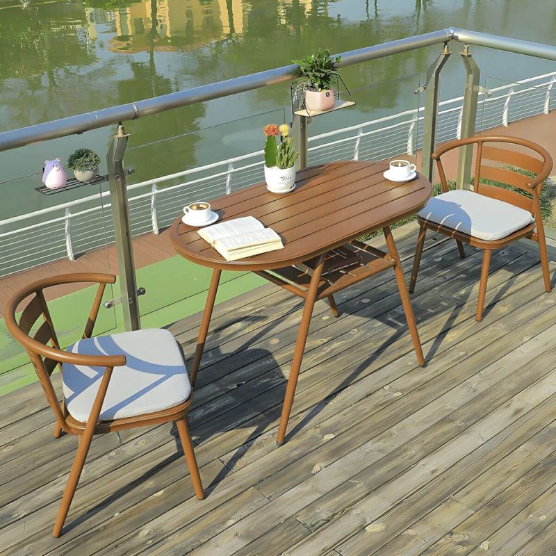 "Oval Metal Patio Table Contemporary Style Water Resistant in Brown - 43.3"L x 23.6"W x 29.5"H"