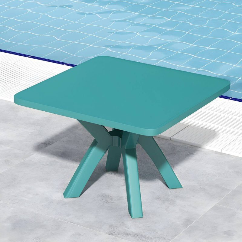 "Minimalistic Square Dining Table Plastic Outdoor Dining Table - Green Table Only"