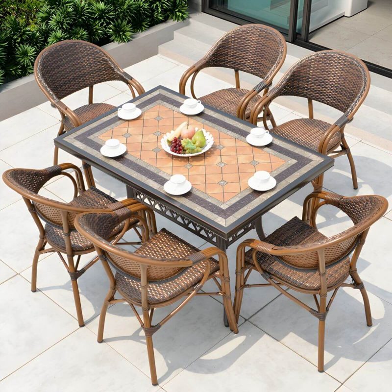 "Traditional Brown Metal Patio Dining Set with Rectangular Table - Table & 4 Chairs 41"L x 41"W x 29"H"